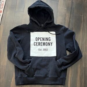 Opening Ceremony Black Hoodie with White Square Logo Medium Reverse logo back